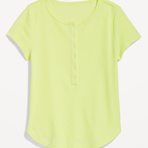 NWT OLD NAVY Short-Sleeve Waffle-Knit Henley Top Color: Lime Is Up